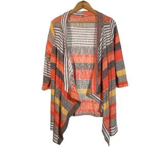 Flamingo Urban Sweater 3/4 Waterfall Cardigan Orange Gray Yellow Stripe MEDIUM